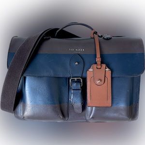 Ted Baker // Print Color Block Leather Briefcase - Blue/Brown